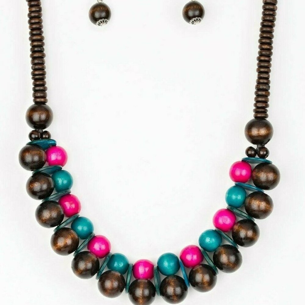 Caribbean Cover Girl - Multi ~ Wooden Necklace & Earrings